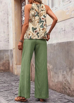 Printed Tank Top and Wide Leg Pants Set - MimiStylez