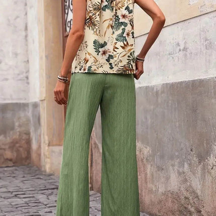 Printed Tank Top and Wide Leg Pants Set - MimiStylez