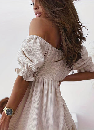 Full Size Ruffled Off-Shoulder Short Sleeve Dress - MimiStylez