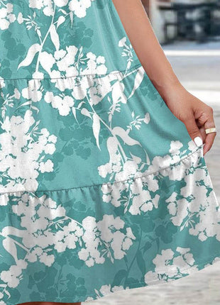 Printed Round Neck Tiered Dress - MimiStylez