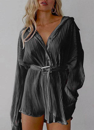 Button Up Dropped Shoulder Shirt Dress - MimiStylez