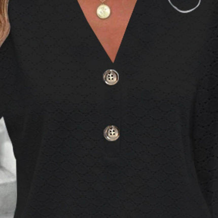 Eyelet Notched Long Sleeve T-Shirt - MimiStylez