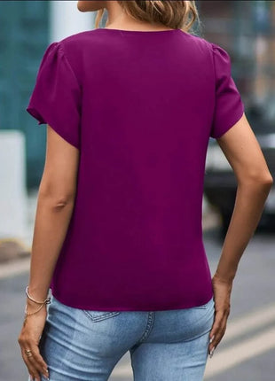 V-Neck Petal Sleeve Blouse - MimiStylez