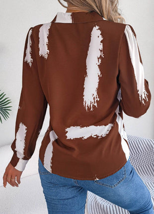 Printed Collared Neck Button Up Shirt - MimiStylez
