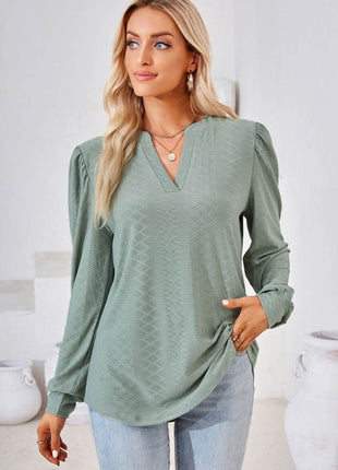 V-Neck Puff Sleeve Blouse - MimiStylez
