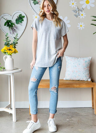 Heimish Full Size Pocketed Round Neck Short Sleeve T-Shirt - MimiStylez