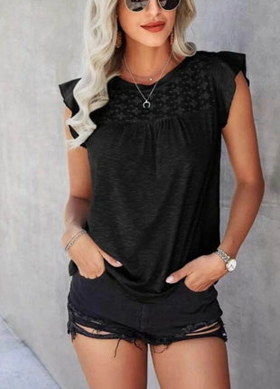 Ruffled Round Neck Cap Sleeve T-Shirt - MimiStylez