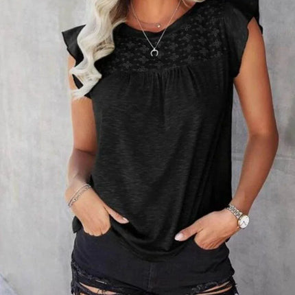 Ruffled Round Neck Cap Sleeve T-Shirt - MimiStylez