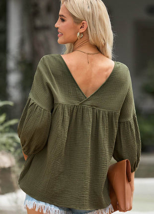 Dropped Shoulder V-Neck Blouse - MimiStylez