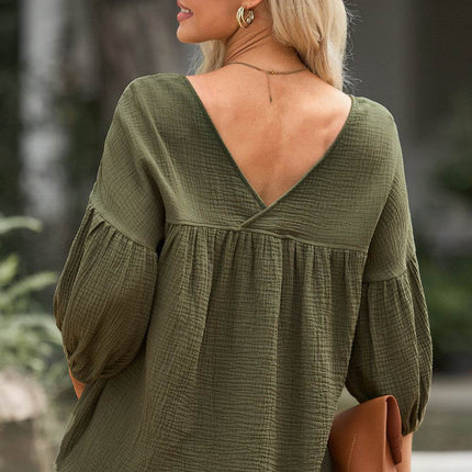 Dropped Shoulder V-Neck Blouse - MimiStylez