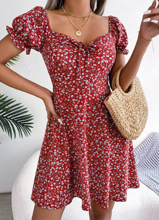 Ditsy Floral Drawstring A-Line Dress - MimiStylez