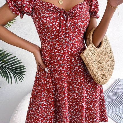 Ditsy Floral Drawstring A-Line Dress - MimiStylez