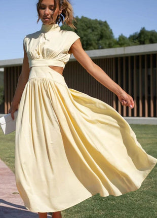 Cutout Mock Neck Sleeveless Ruched Dress - MimiStylez