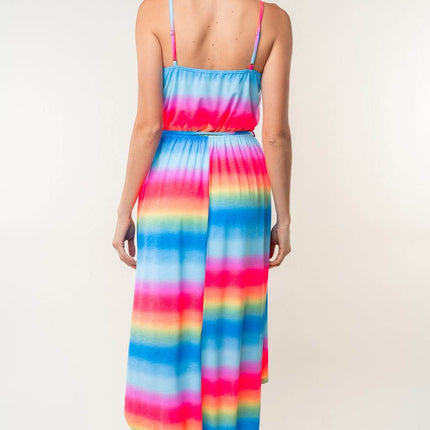 White Birch Full Size Ombre Striped Midi Cami Dress - MimiStylez