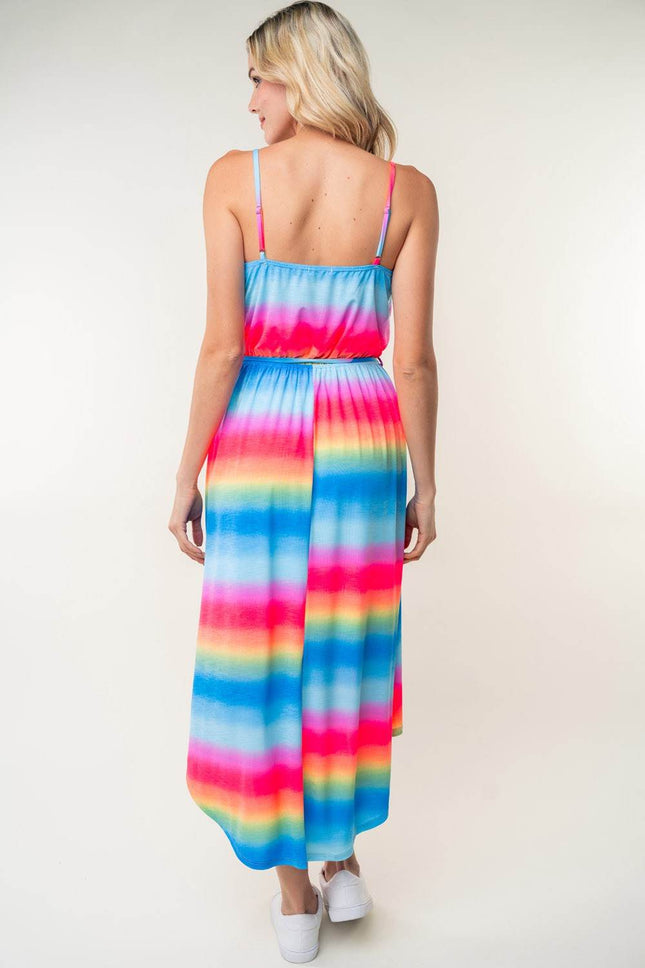 White Birch Full Size Ombre Striped Midi Cami Dress - MimiStylez