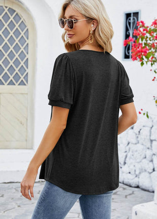 Ruched Scoop Neck Short Sleeve Blouse - MimiStylez