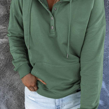Dropped Shoulder Long Sleeve Hoodie with Pocket - MimiStylez