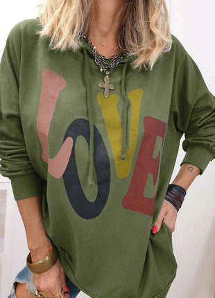 LOVE Drawstring Dropped Shoulder Hoodie - MimiStylez