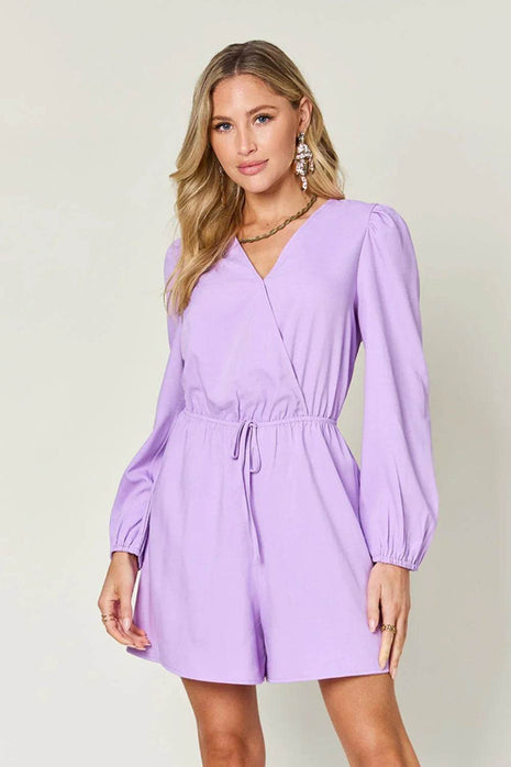 Double Take Full Size Drawstring Long Sleeve Romper - MimiStylez