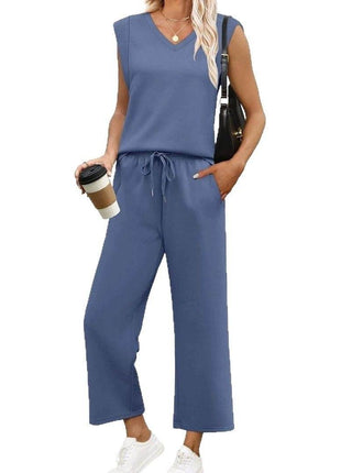 Loose Sleeveless Suit Round Neck Vest Top Two-piece Pants - MimiStylez