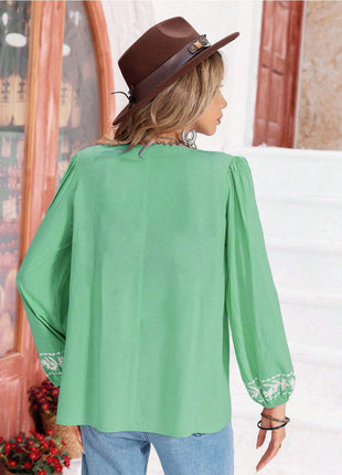 Floral Tie Neck Balloon Sleeve Blouse - MimiStylez