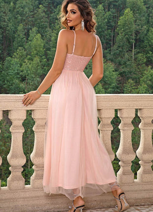 Spaghetti Strap Slit Mesh Dress - MimiStylez