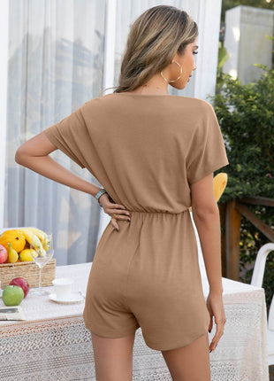 Decorative Button Round Neck Short Sleeve Romper - MimiStylez