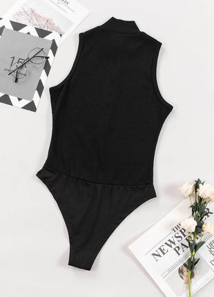 Zip Up Mock Neck Sleeveless Bodysuit - MimiStylez