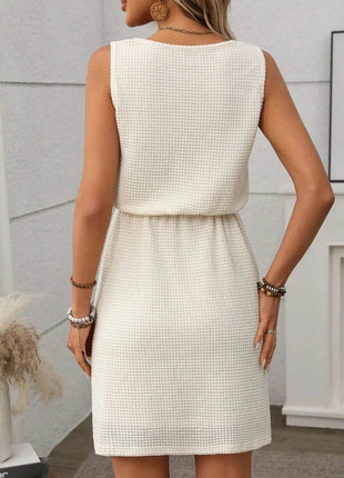 Waffle-Knit Drawstring Mini Tank Dress - MimiStylez