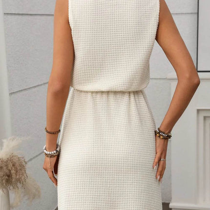 Waffle-Knit Drawstring Mini Tank Dress - MimiStylez