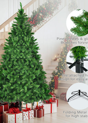 8FT, 6FT, 4FT Pre-Lit Green Pine Christmas Tree, Set Of 3 Hinged With 820 Warm-Yellow LED Lights And 2539 Branch Tips