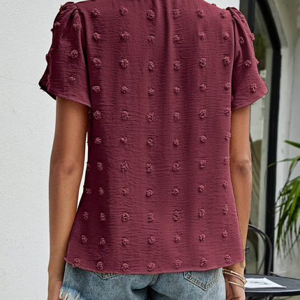Swiss Dot Round Neck Petal Sleeve Top - MimiStylez