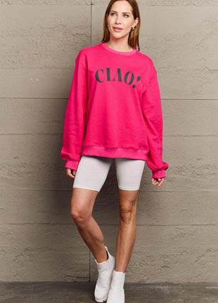 Simply Love Full Size CIAO！Round Neck Sweatshirt - MimiStylez