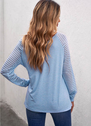 Sheer Striped V-Neck Top - MimiStylez