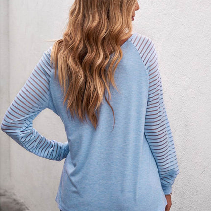 Sheer Striped V-Neck Top - MimiStylez