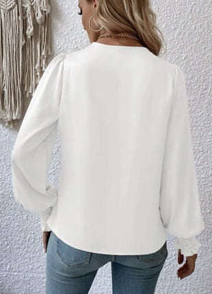 Surplice Smocked Lantern Sleeve Blouse - MimiStylez