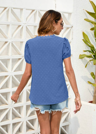 Swiss Dot Lace Detail V-Neck Blouse - MimiStylez