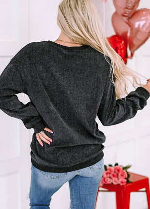 Heart Round Neck Dropped Shoulder Sweatshirt - MimiStylez