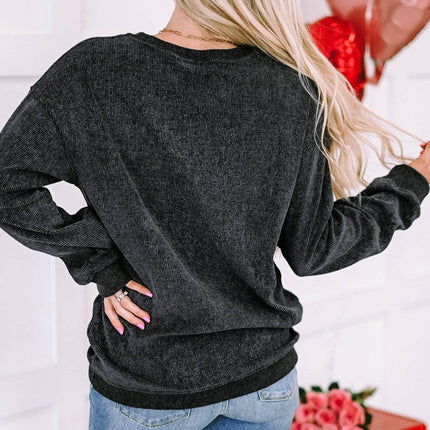 Heart Round Neck Dropped Shoulder Sweatshirt - MimiStylez