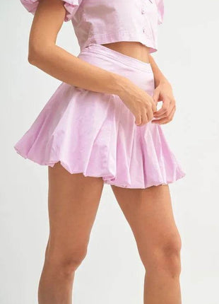 MABLE Puff Sleeve Button Down Top and Bubble Skirt Set - MimiStylez