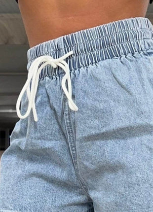 Drawstring High Waist Denim Shorts - MimiStylez