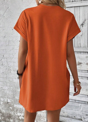 Round Neck Short Sleeve Mini Dress - MimiStylez