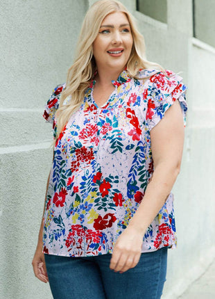 Plus Size Floral Smocked Flutter Sleeve Blouse - MimiStylez