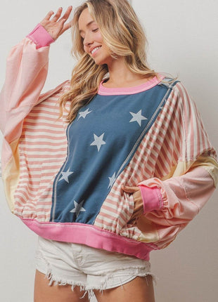 BiBi Stars and Stripes Round Neck Long Sleeve Top - MimiStylez