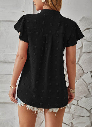Swiss Dot Notched Cap Sleeve T-Shirt - MimiStylez