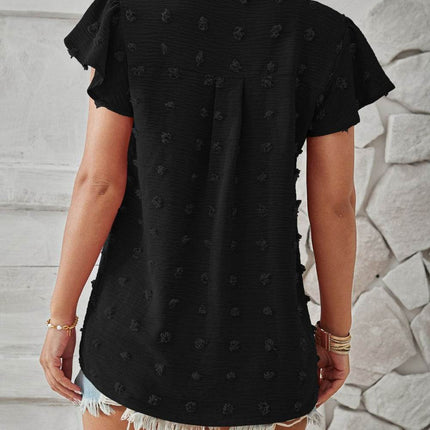 Swiss Dot Notched Cap Sleeve T-Shirt - MimiStylez