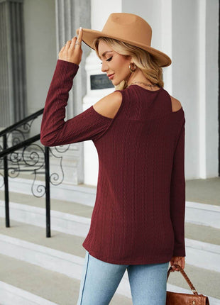Dropped Shoulder Long Sleeve Blouse - MimiStylez