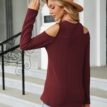 Dropped Shoulder Long Sleeve Blouse - MimiStylez