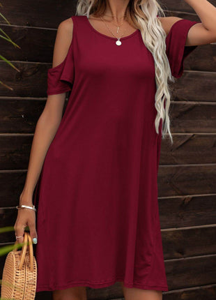 Floral Round Neck Cold-Shoulder Dress - MimiStylez