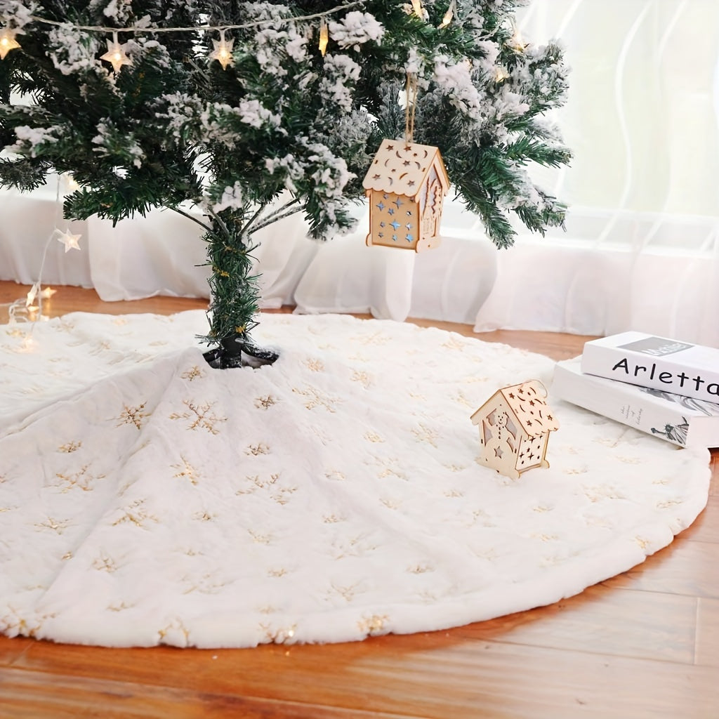 1pc, Luxurious White Faux Fur Plush Christmas Tree Skirt - 30 Inches, Thick Velvet Rugs with Sequin Snowflakes - Holiday Party Decor, Room Decor, Home Decor, Scene Decor, Festive Tree Base Mat